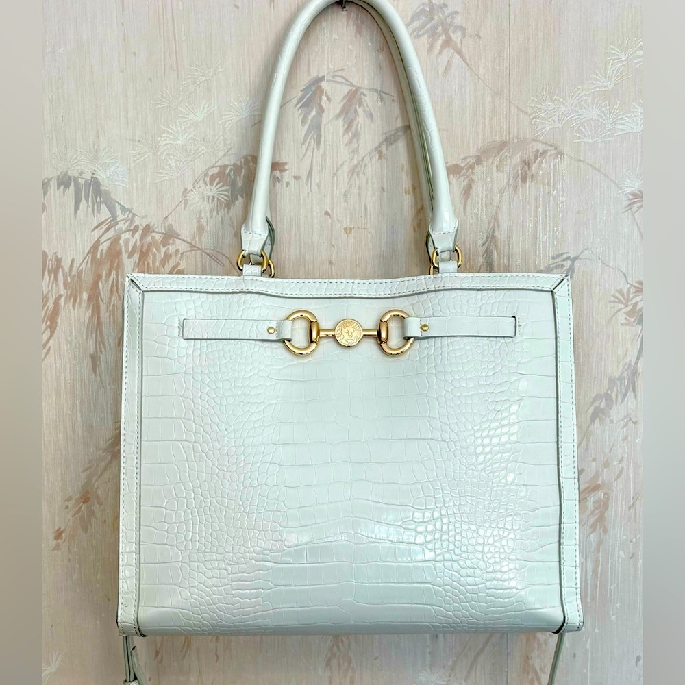 Anne Klein Margot Tote White Crocodile Faux Leather